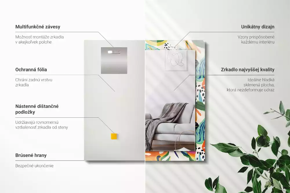 Obdélníkové dekorační zrcadlo Vzor barevné listy