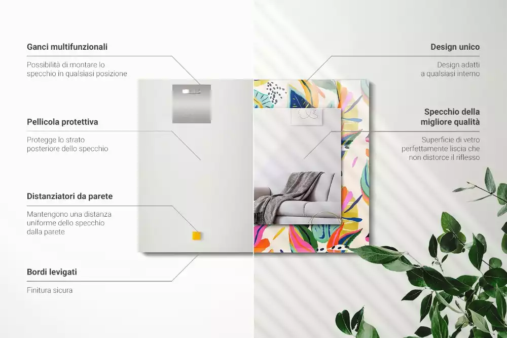 Obdélníkové dekorační zrcadlo Vzor barevné listy