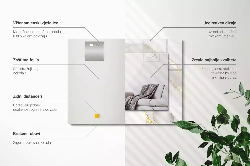 Obdélníkové dekorační zrcadlo Šedý mramor