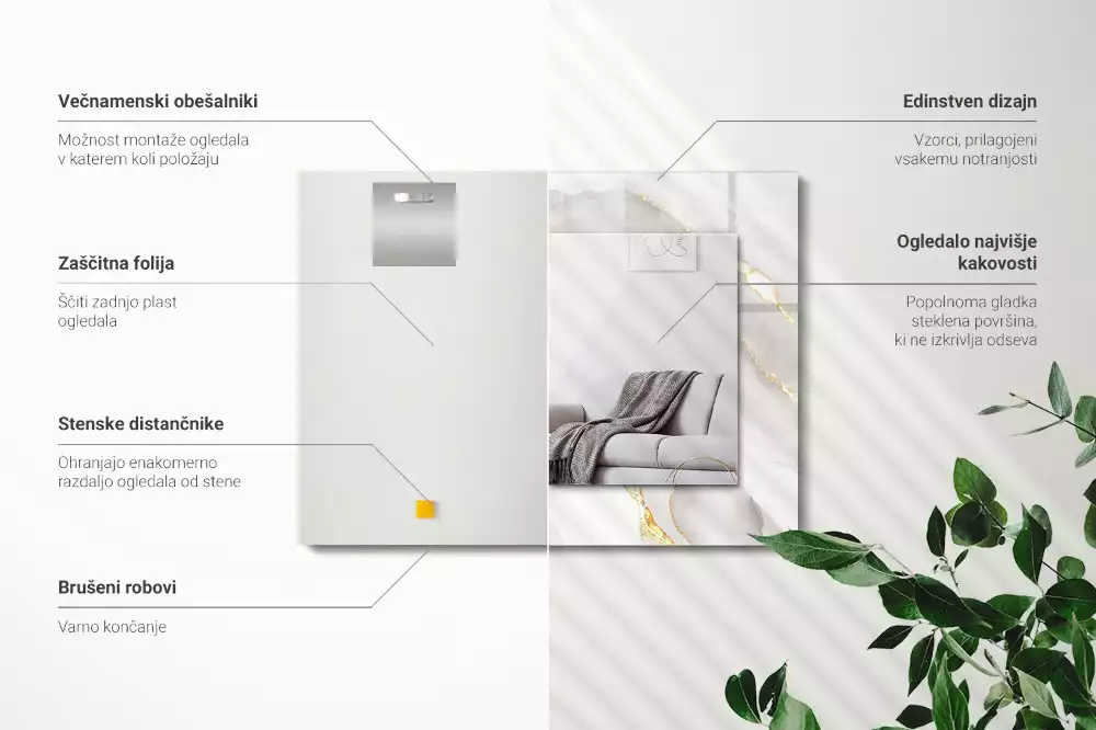 Obdélníkové dekorační zrcadlo Šedý mramor