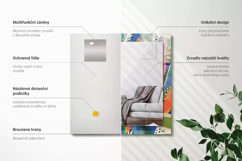 Obdélníkové dekorační zrcadlo Barevné abstraktní květiny