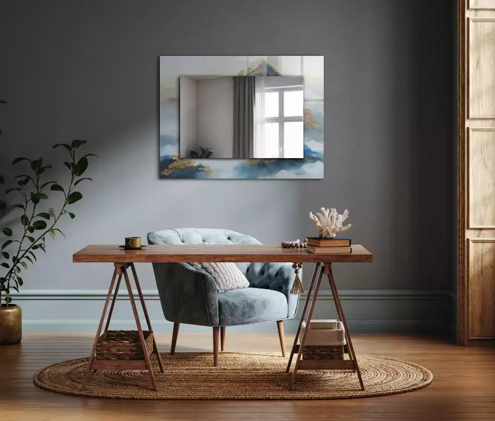 Obdélníkové dekorační zrcadlo Hory v mlze