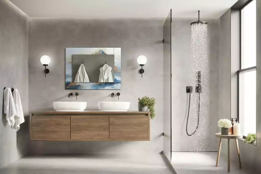 Obdélníkové dekorační zrcadlo Hory v mlze