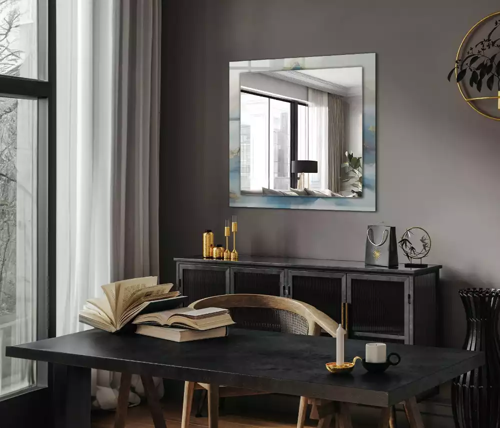 Obdélníkové dekorační zrcadlo Hory v mlze