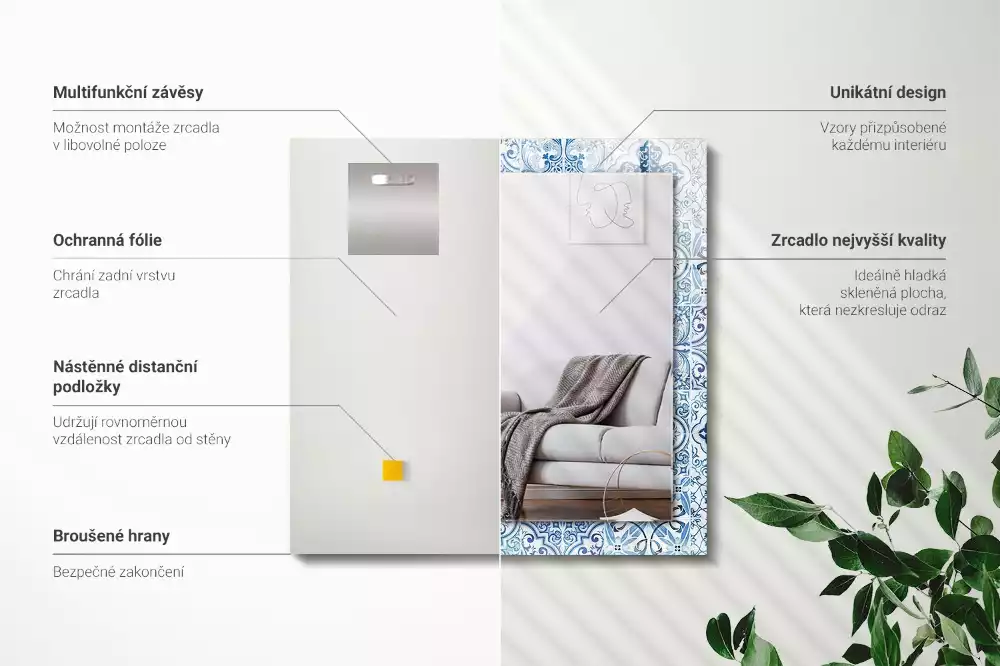 Obdélníkové dekorační zrcadlo Modré dekorativní dlaždice