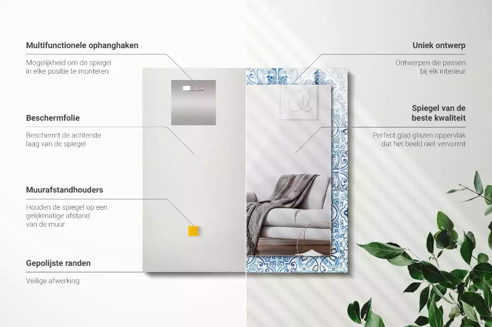 Obdélníkové dekorační zrcadlo Modré dekorativní dlaždice