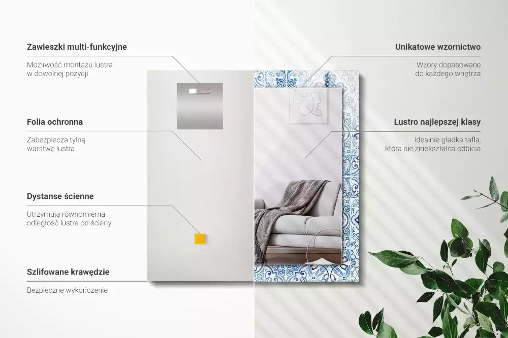 Obdélníkové dekorační zrcadlo Modré dekorativní dlaždice