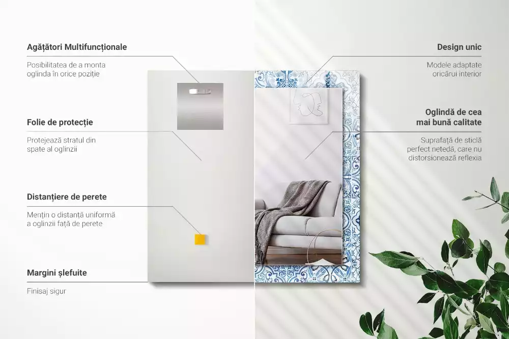 Obdélníkové dekorační zrcadlo Modré dekorativní dlaždice