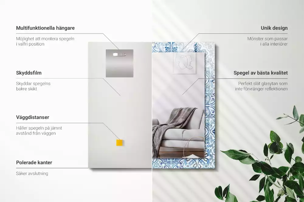 Obdélníkové dekorační zrcadlo Modré dekorativní dlaždice