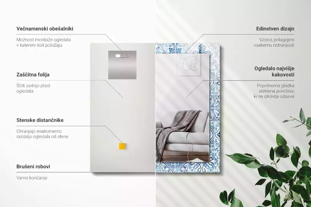 Obdélníkové dekorační zrcadlo Modré dekorativní dlaždice