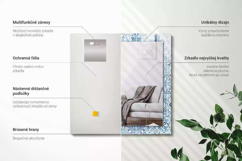 Obdélníkové dekorační zrcadlo Modré dekorativní dlaždice