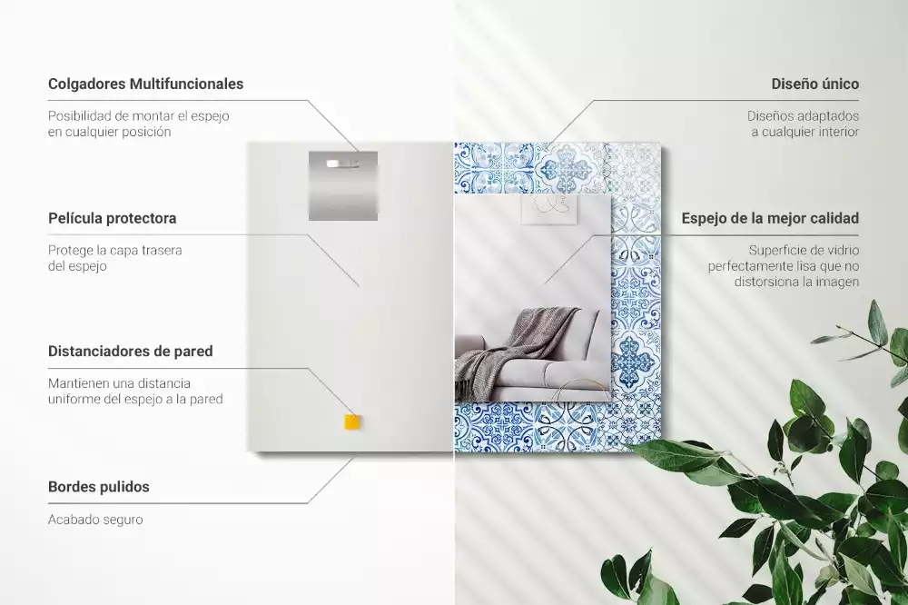 Obdélníkové dekorační zrcadlo Modré dekorativní dlaždice