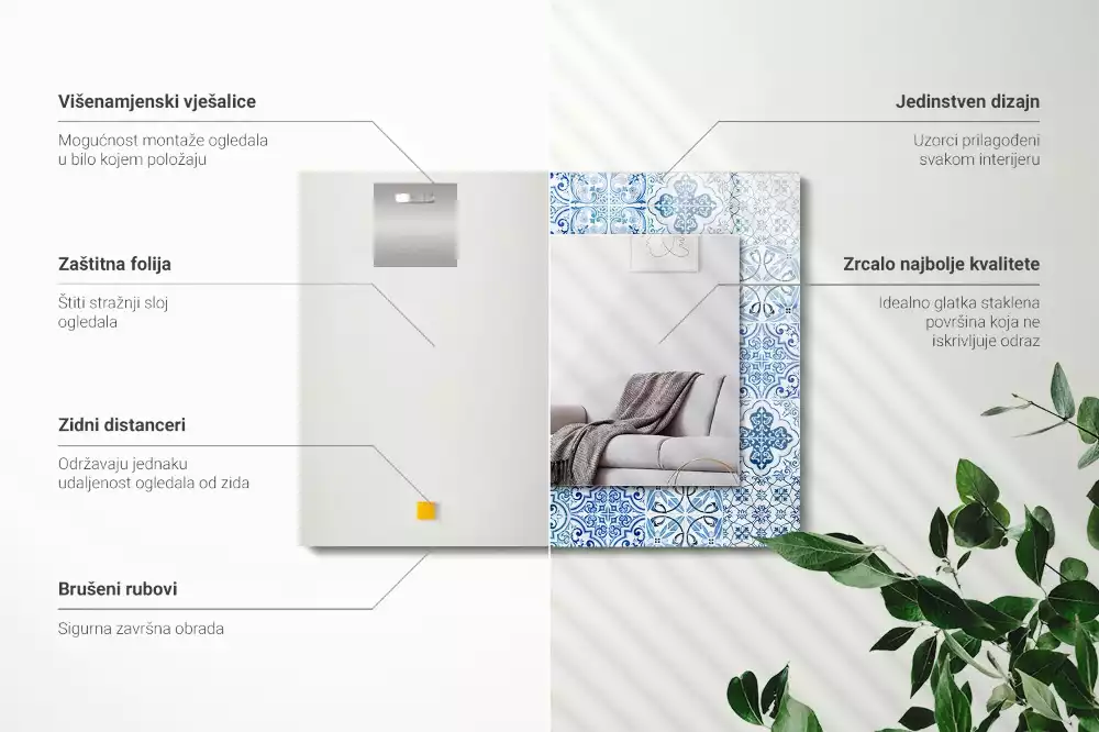 Obdélníkové dekorační zrcadlo Modré dekorativní dlaždice