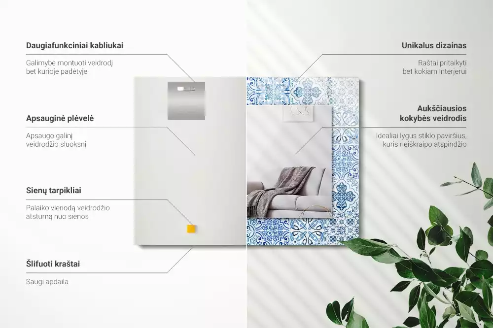 Obdélníkové dekorační zrcadlo Modré dekorativní dlaždice