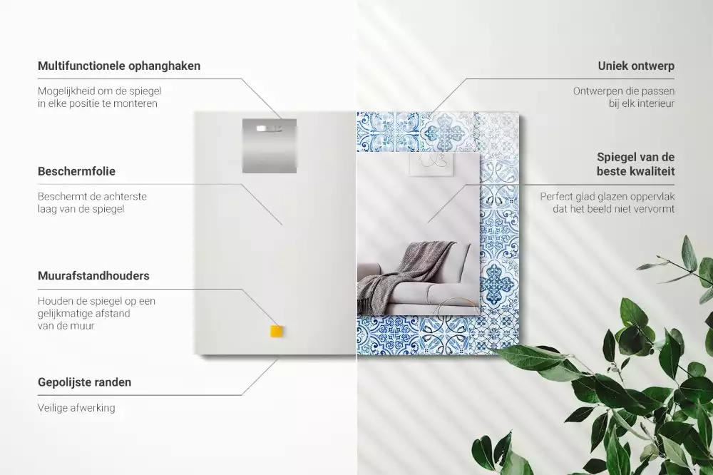 Obdélníkové dekorační zrcadlo Modré dekorativní dlaždice