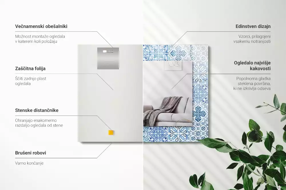 Obdélníkové dekorační zrcadlo Modré dekorativní dlaždice