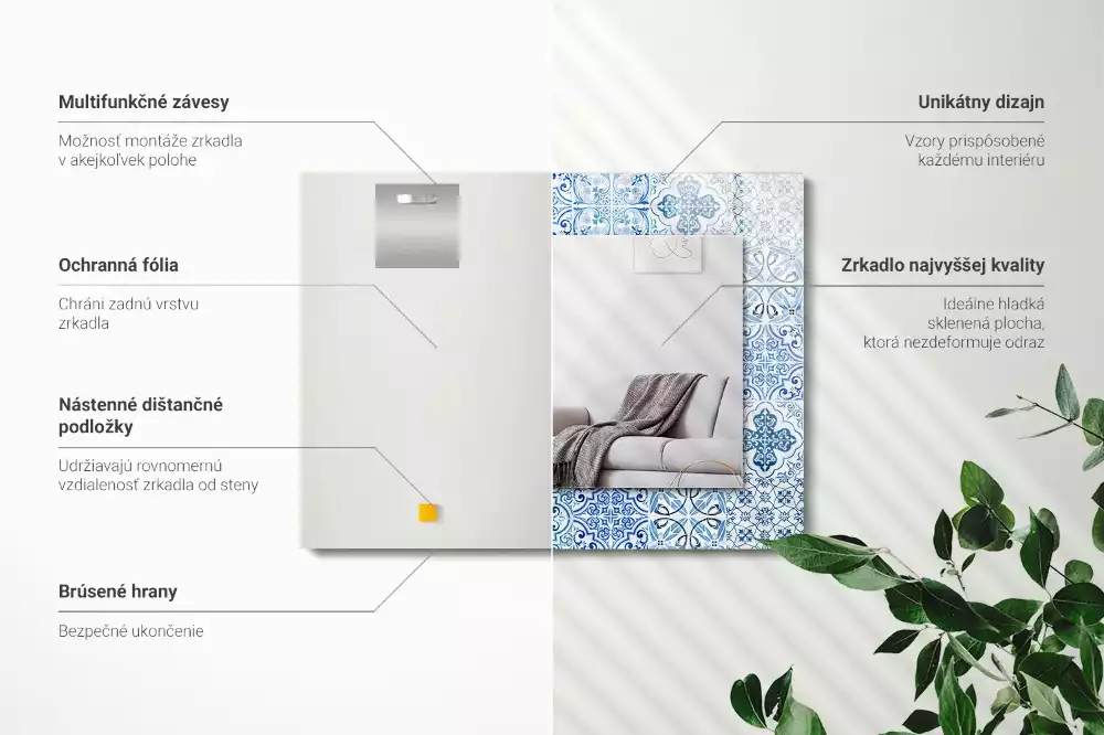 Obdélníkové dekorační zrcadlo Modré dekorativní dlaždice