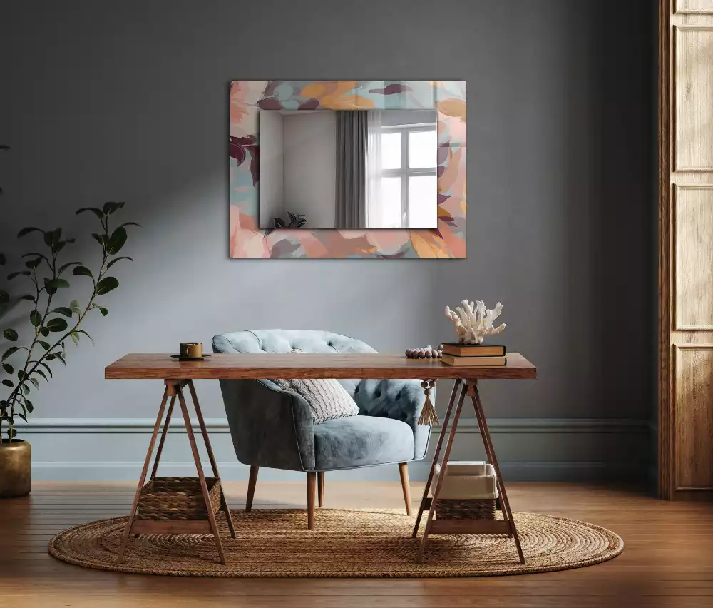 Obdélníkové dekorační zrcadlo Květiny, pastelové listy