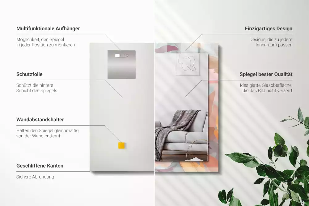 Obdélníkové dekorační zrcadlo Květiny, pastelové listy