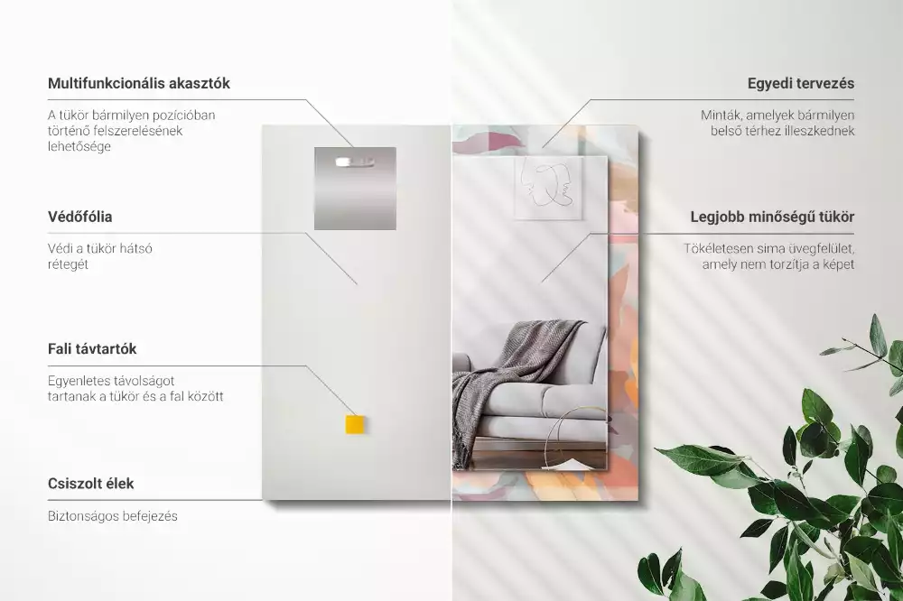 Obdélníkové dekorační zrcadlo Květiny, pastelové listy