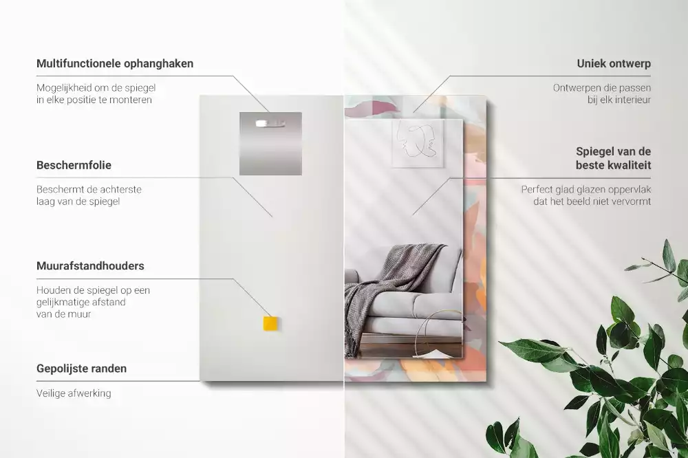 Obdélníkové dekorační zrcadlo Květiny, pastelové listy