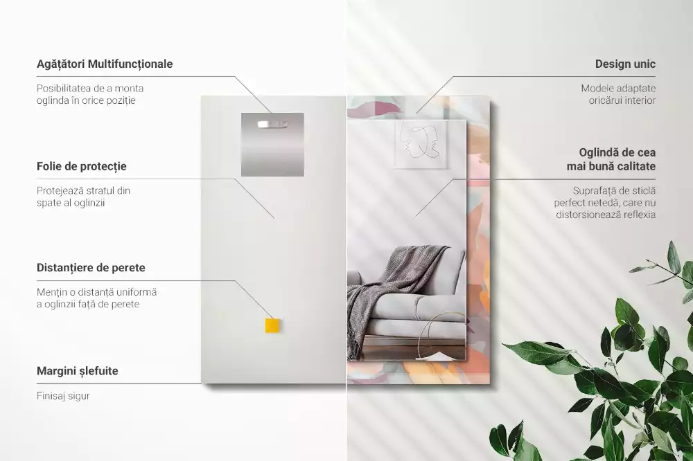 Obdélníkové dekorační zrcadlo Květiny, pastelové listy