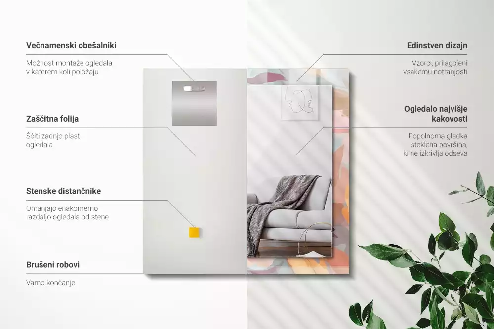 Obdélníkové dekorační zrcadlo Květiny, pastelové listy