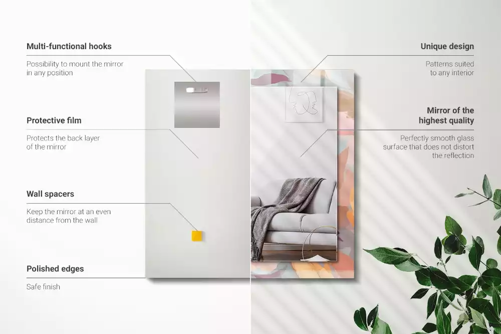 Obdélníkové dekorační zrcadlo Květiny, pastelové listy