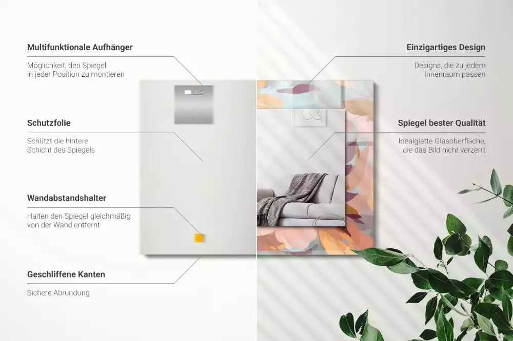 Obdélníkové dekorační zrcadlo Květiny, pastelové listy