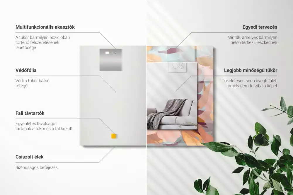 Obdélníkové dekorační zrcadlo Květiny, pastelové listy