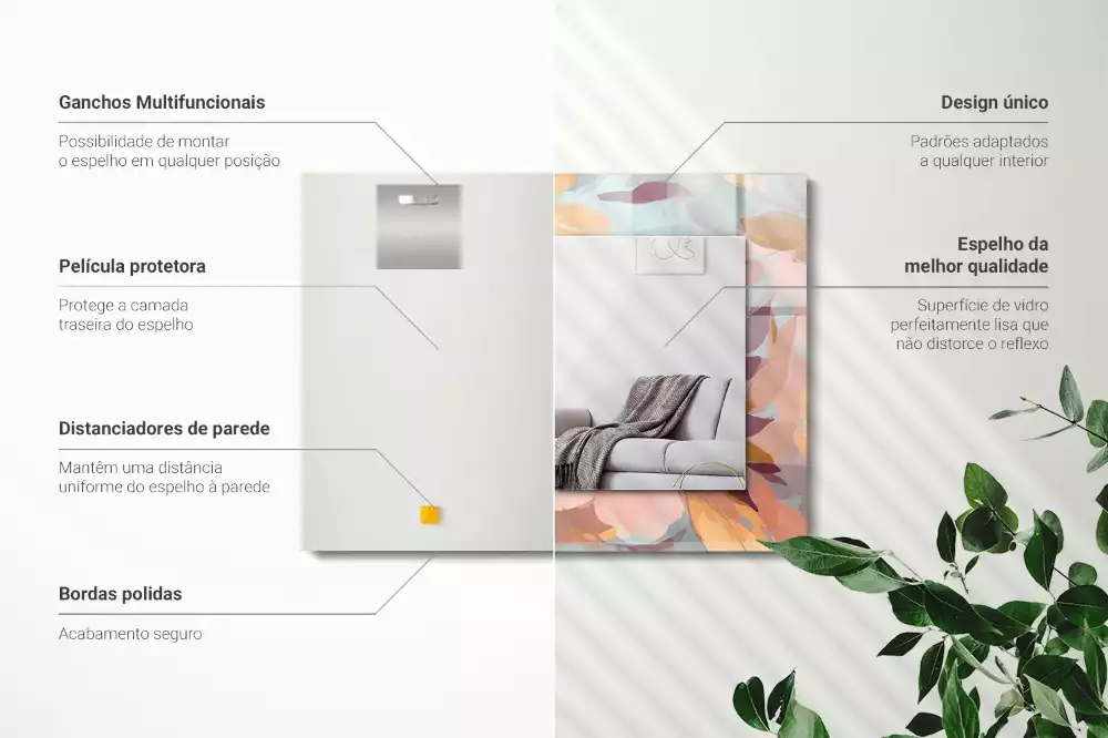 Obdélníkové dekorační zrcadlo Květiny, pastelové listy