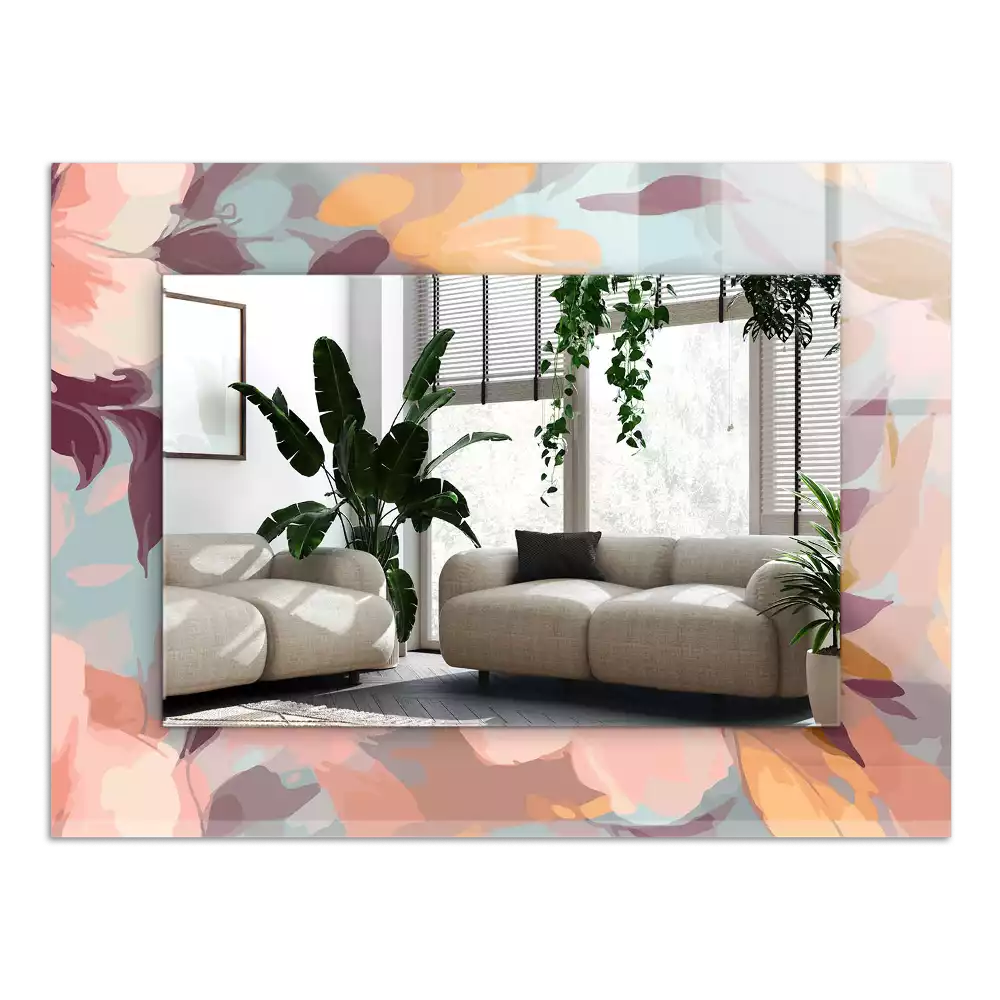 Obdélníkové dekorační zrcadlo Květiny, pastelové listy