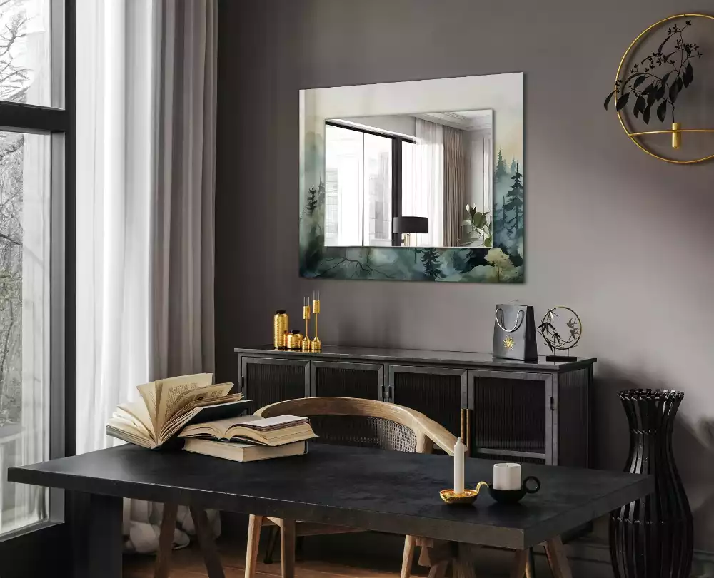 Obdélníkové dekorační zrcadlo Les v mlze