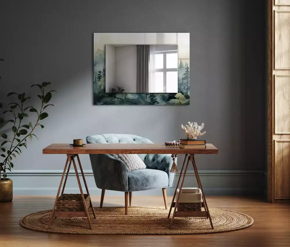 Obdélníkové dekorační zrcadlo Les v mlze