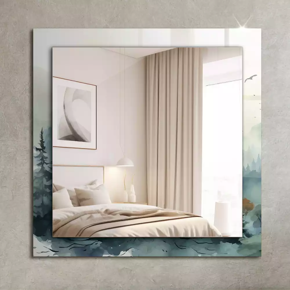 Obdélníkové dekorační zrcadlo Les v mlze