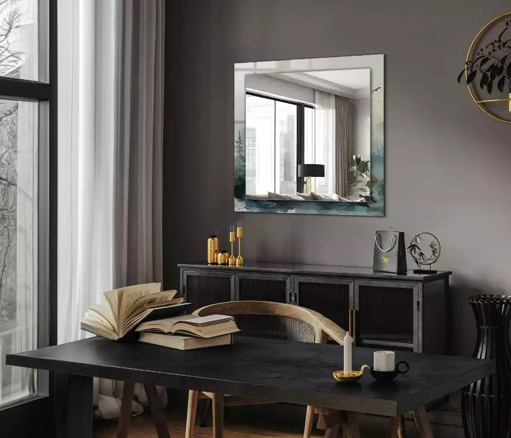 Obdélníkové dekorační zrcadlo Les v mlze