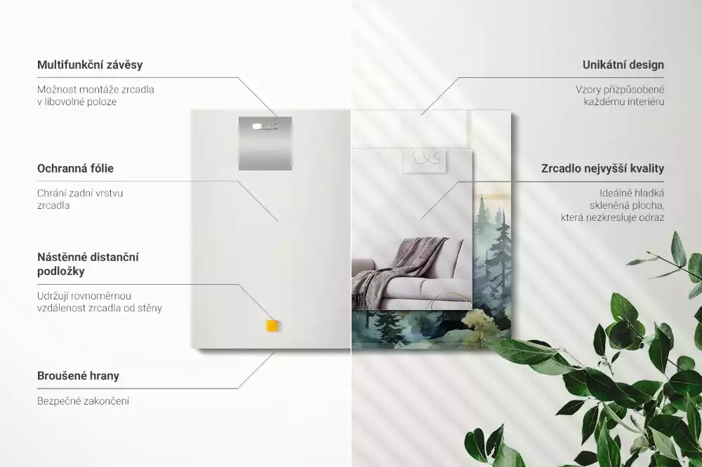Obdélníkové dekorační zrcadlo Les v mlze