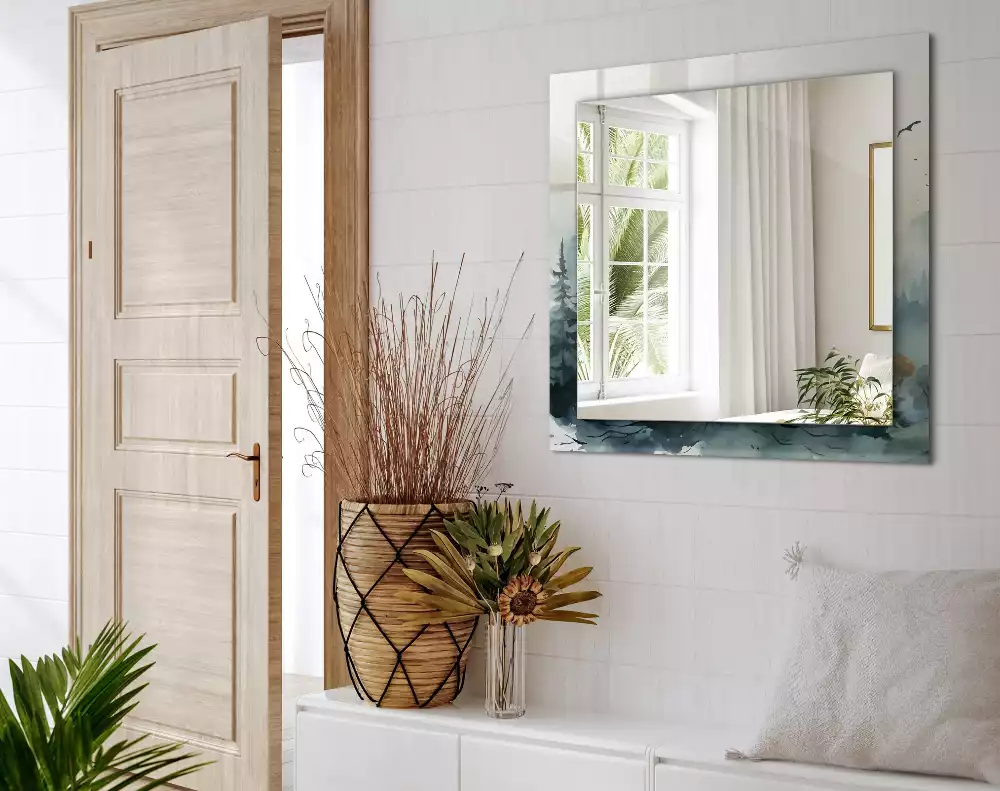 Obdélníkové dekorační zrcadlo Les v mlze