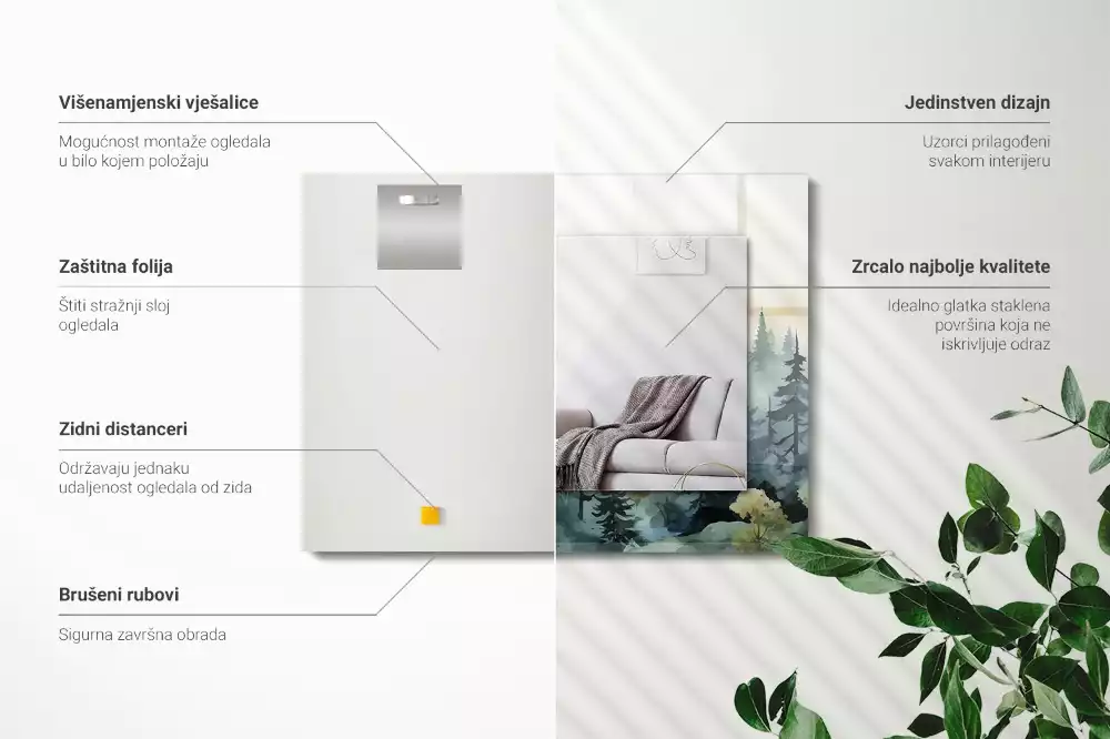 Obdélníkové dekorační zrcadlo Les v mlze