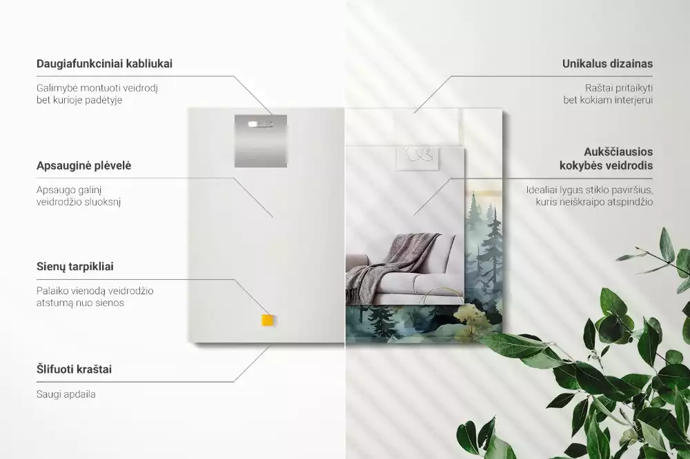 Obdélníkové dekorační zrcadlo Les v mlze