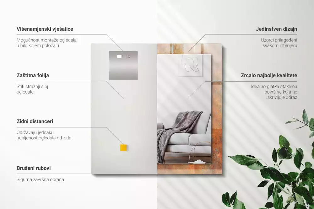 Obdélníkové dekorační zrcadlo Rez kovový povrch