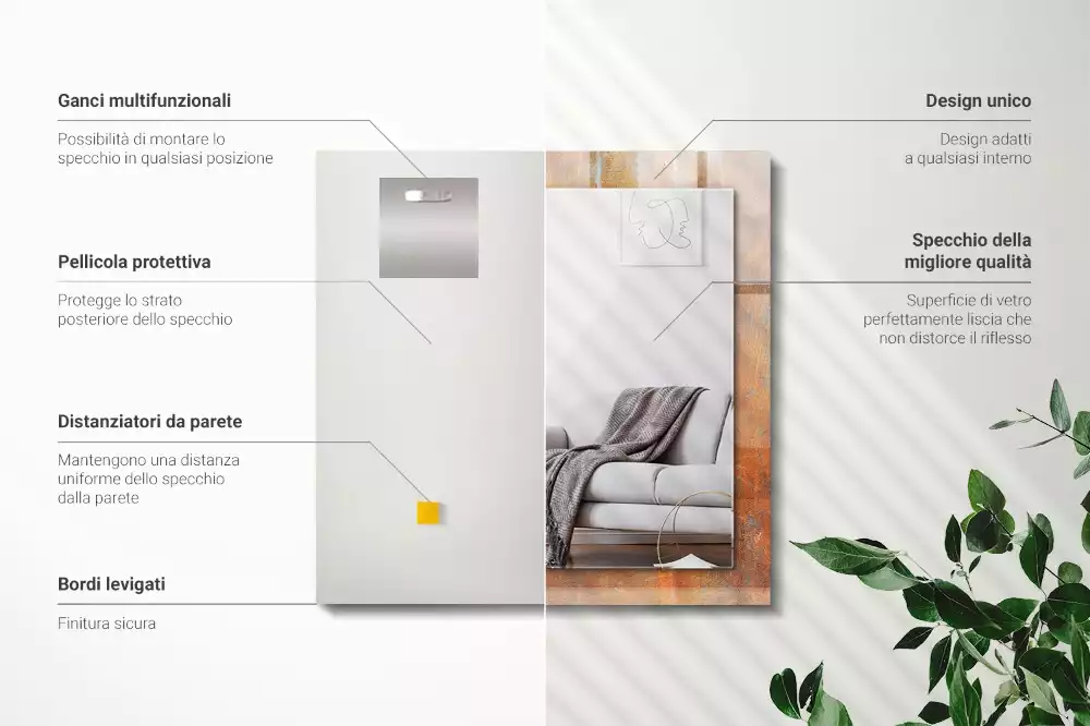 Obdélníkové dekorační zrcadlo Rez kovový povrch