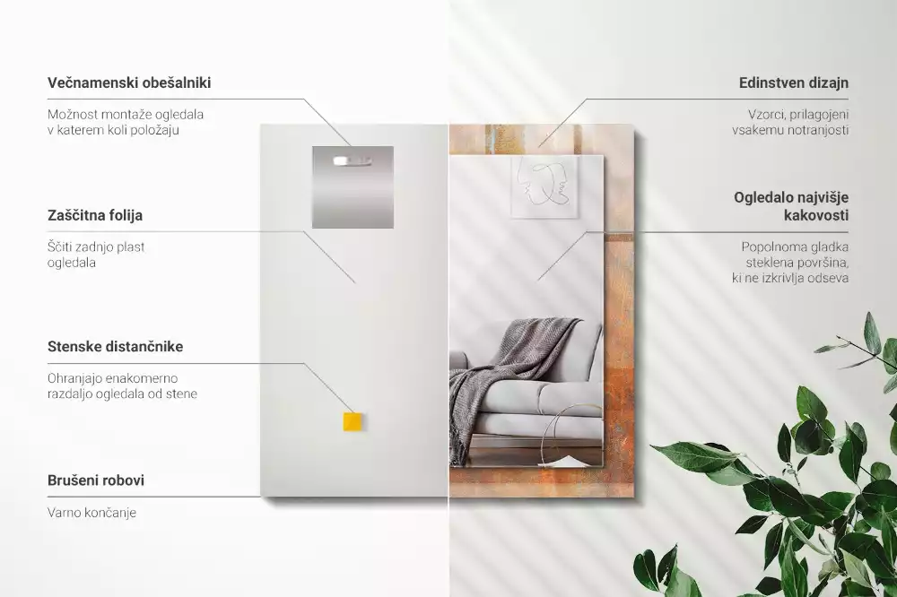 Obdélníkové dekorační zrcadlo Rez kovový povrch