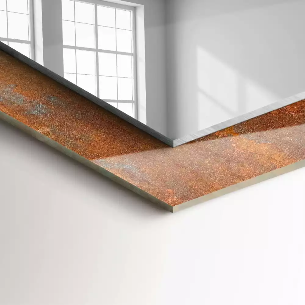 Obdélníkové dekorační zrcadlo Rez kovový povrch