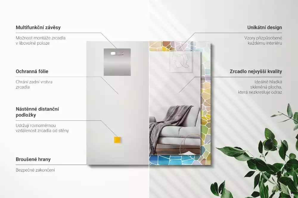 Obdélníkové dekorační zrcadlo Barevná abstraktní mozaika