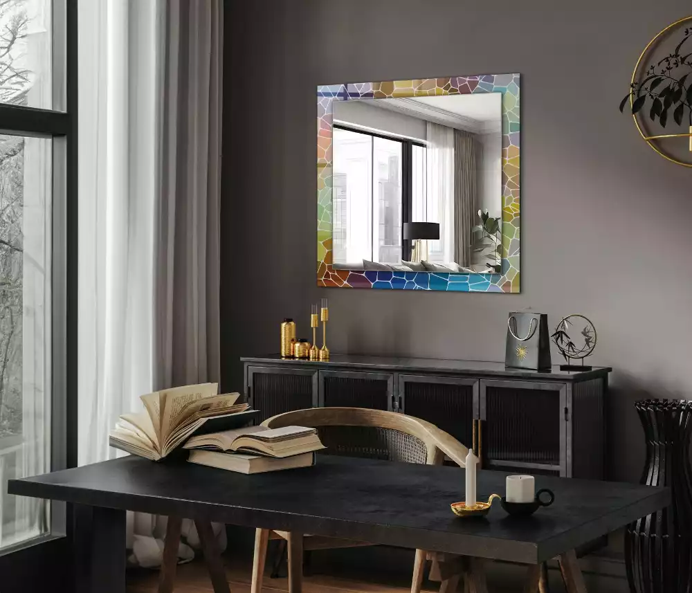 Obdélníkové dekorační zrcadlo Barevná abstraktní mozaika