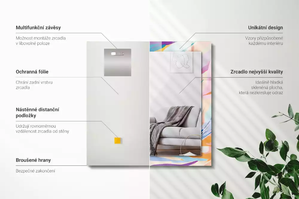 Obdélníkové dekorační zrcadlo Abstraktní barevné tahy