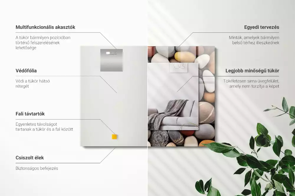 Obdélníkové dekorační zrcadlo Barevné hladké kameny