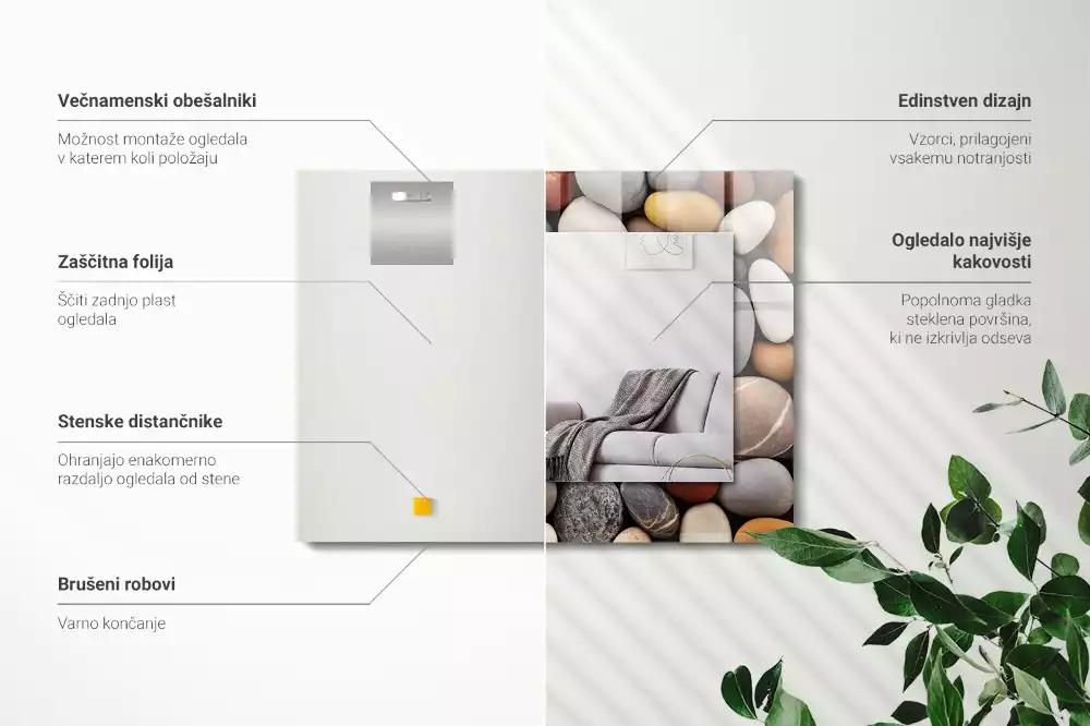 Obdélníkové dekorační zrcadlo Barevné hladké kameny