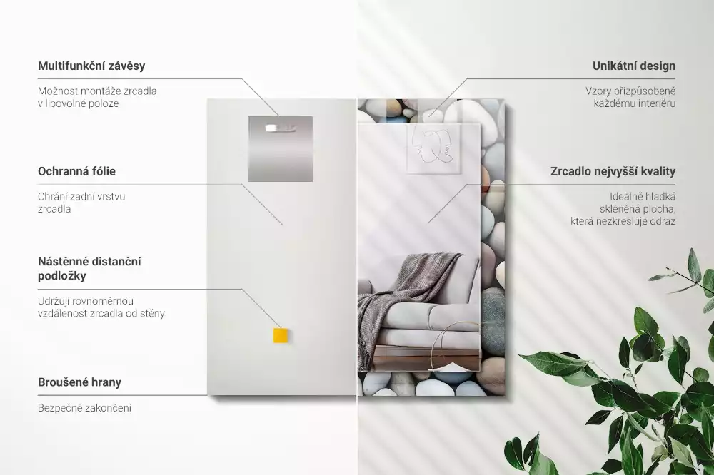 Obdélníkové dekorační zrcadlo Barevné hladké kameny